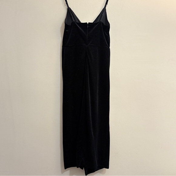 Dynamite Black Sparkly Velvet Midi Dress Faux Wrap Style Ruffle w Slit - Small - Picture 11 of 15
